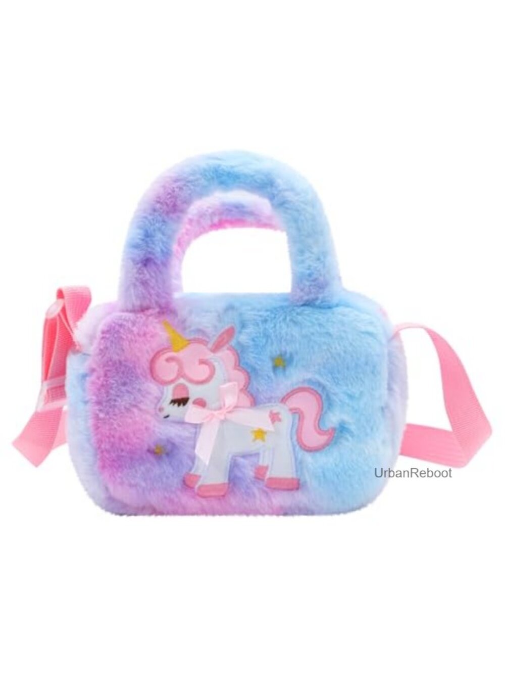 Kids Crossbody Bag Plush Unicorn Purse Girls Adjustable Strap Mini Bag